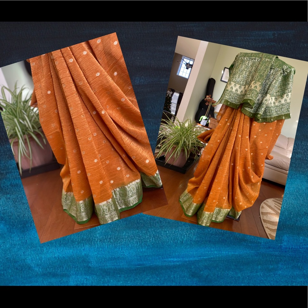 🔹Stunning Georgette Indian saree with gold buttis